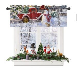 Festive Snowman and Red Truck Holiday Valence Window Treatment 42”Wx18”L